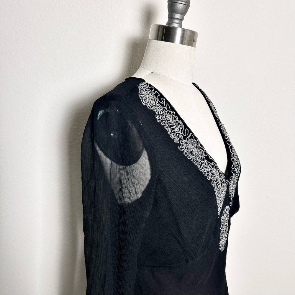 Vintage NYC Design Co. 100% Silk Black Embroidered Blouse Size S