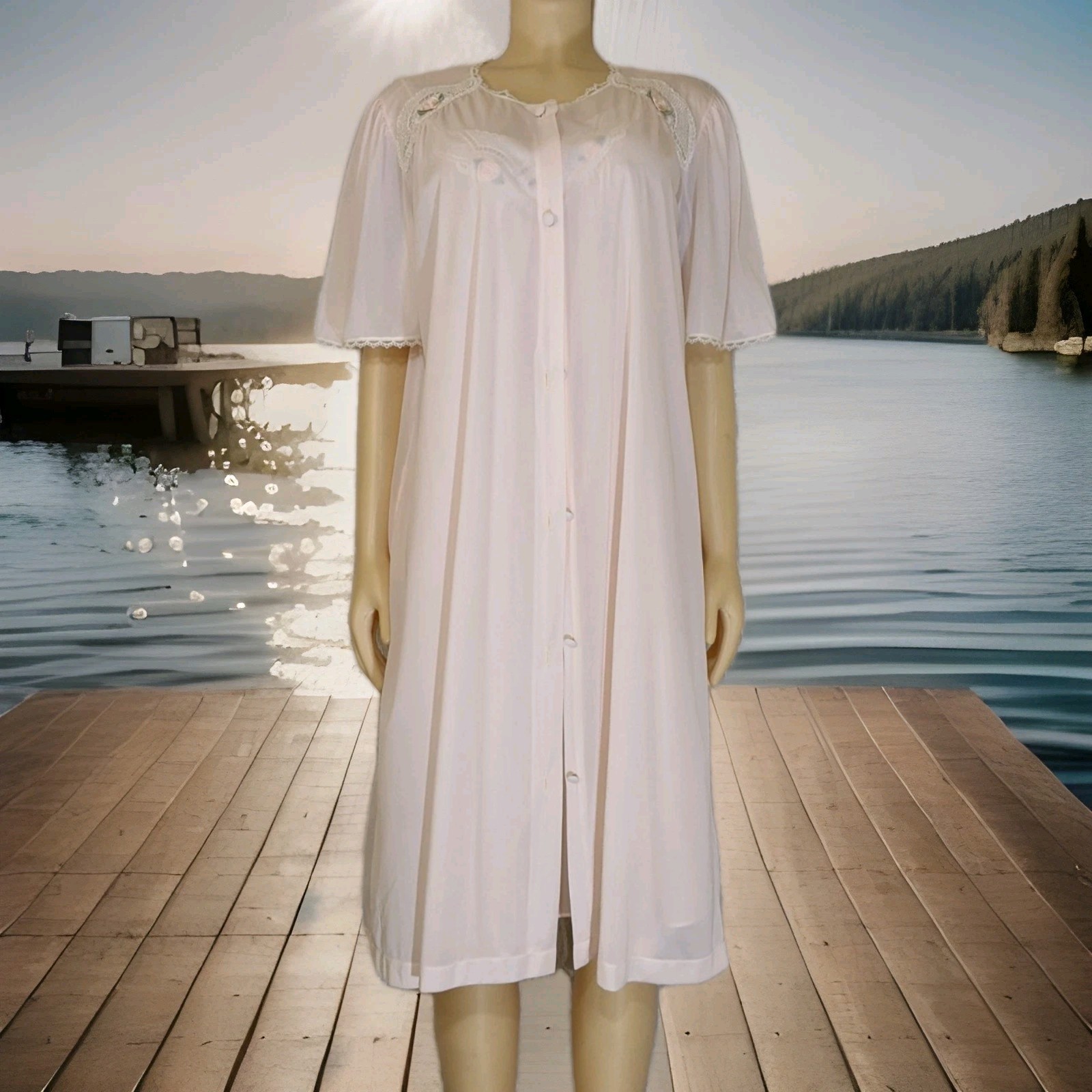 Vintage Lorraine Soft Pink Lightweight Lingerie Dress Nightgown Robe Set L