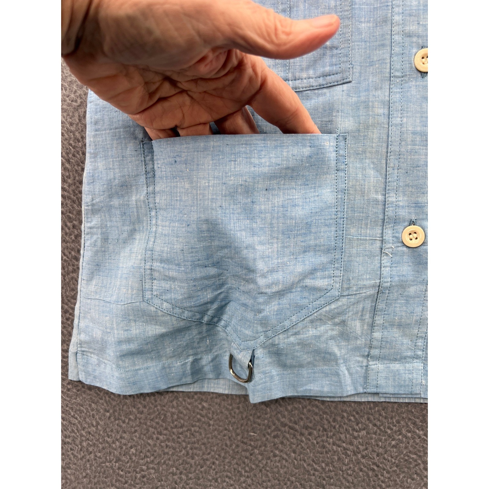 Vintage Hand Woven Cotton Safari Shirt Light Blue D-Ring Utility Jacket Size 12