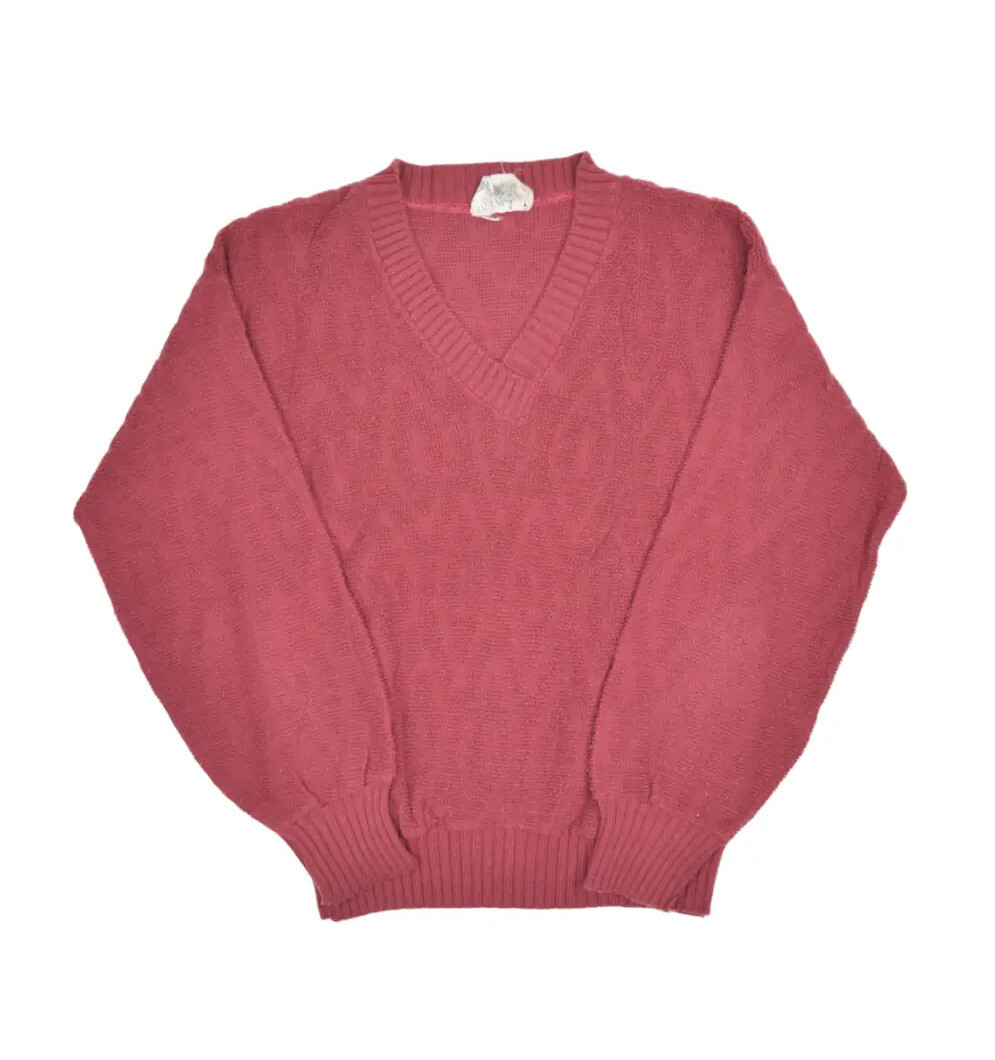 Vintage Sweater Womens S Pink V Neck Terry Cloth Tennis Textured Billie Jo 80s