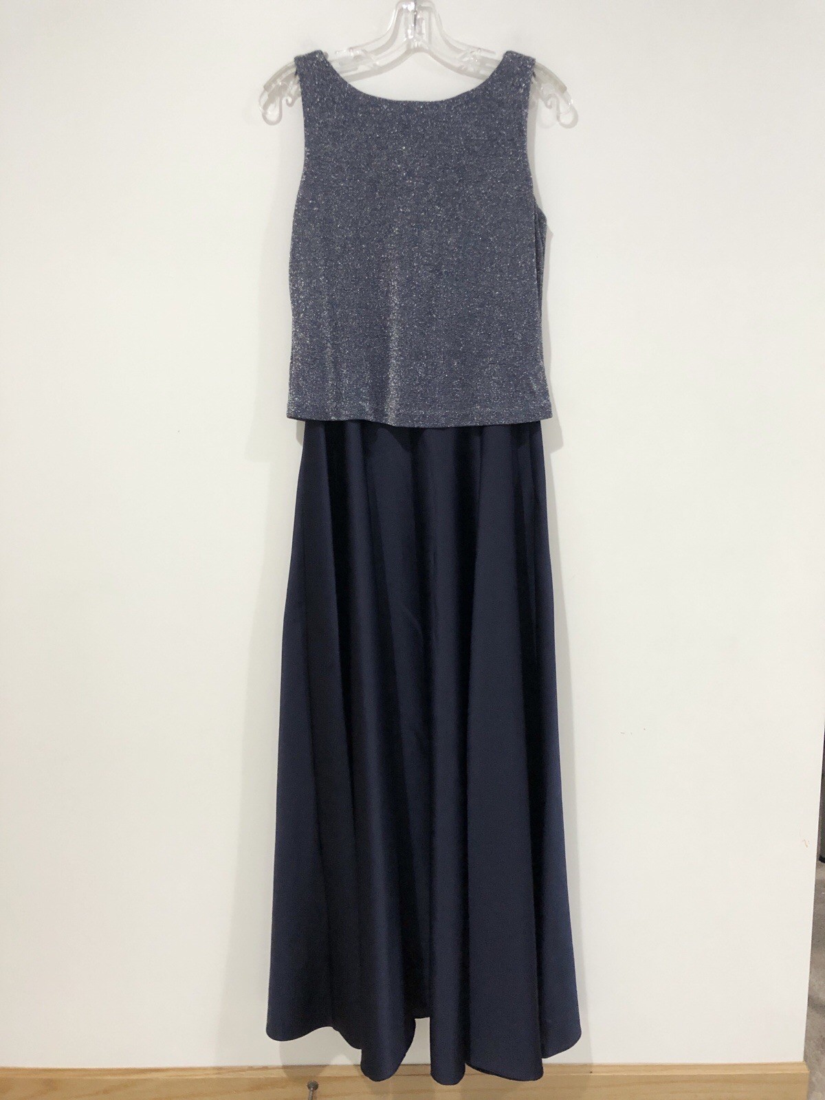 VTG Arianna Ny Rachel Kaye Navy Blue Gray Metallic Top Sleeveless Maxi Dress 6