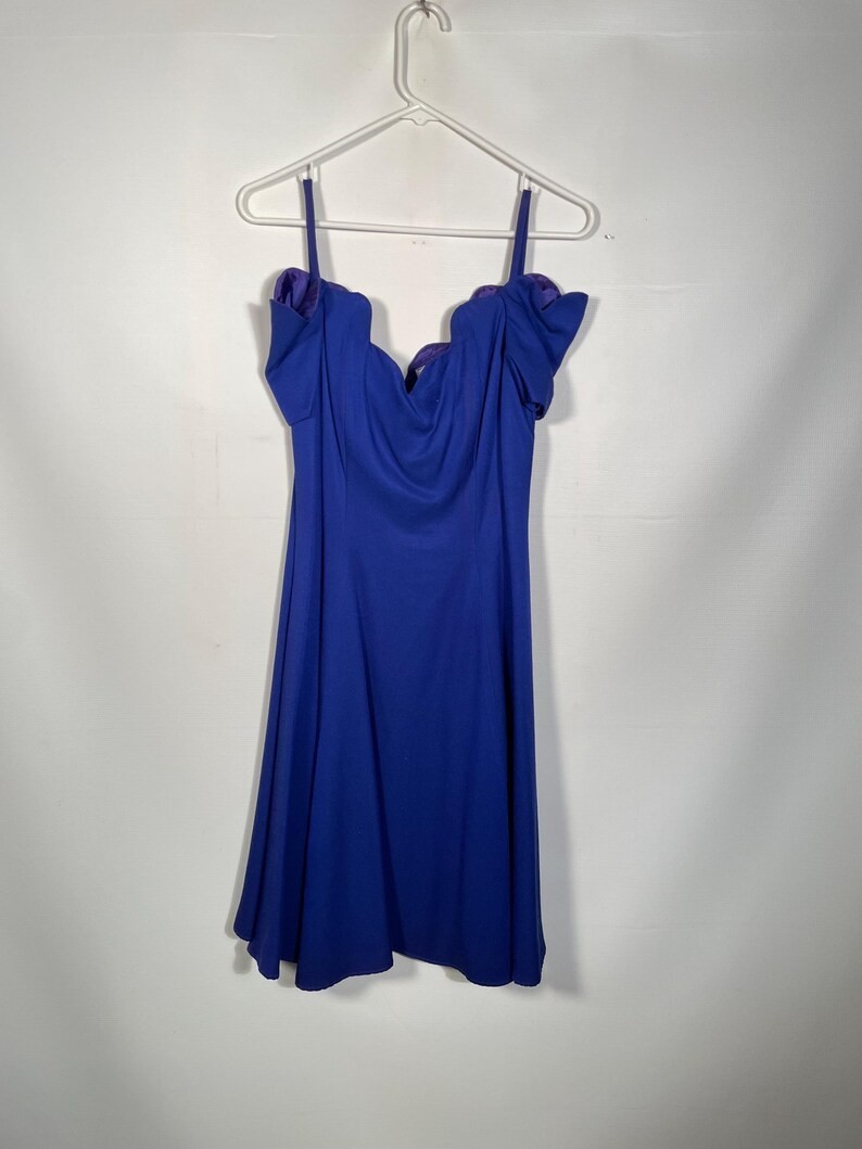 Vintage 1980s Jewel Tone Purple Off Shoulder Scalloped Collar Dress Size S/M