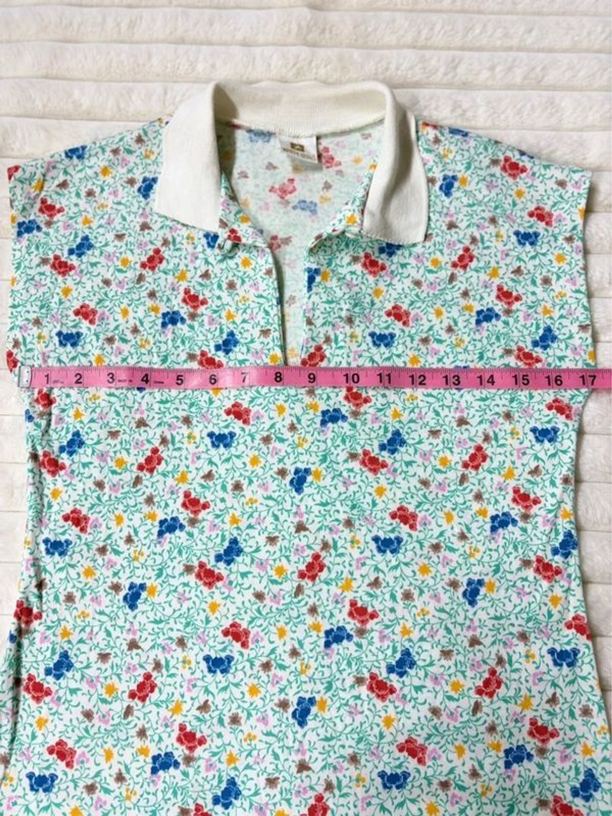 White Stag Sleeveless Polo Floral Print Top White Collar Button Casual Tank