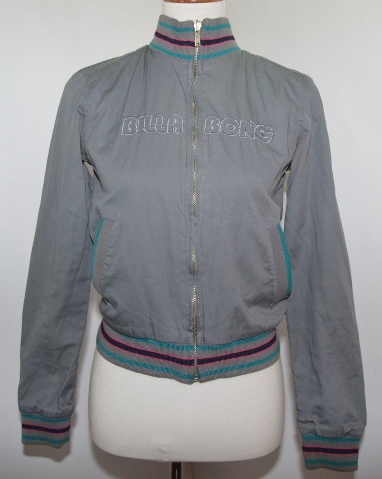 VTG 90s Billabong Spell Out Reversible Gray Plaid Teal Pink Jacket Womens S M