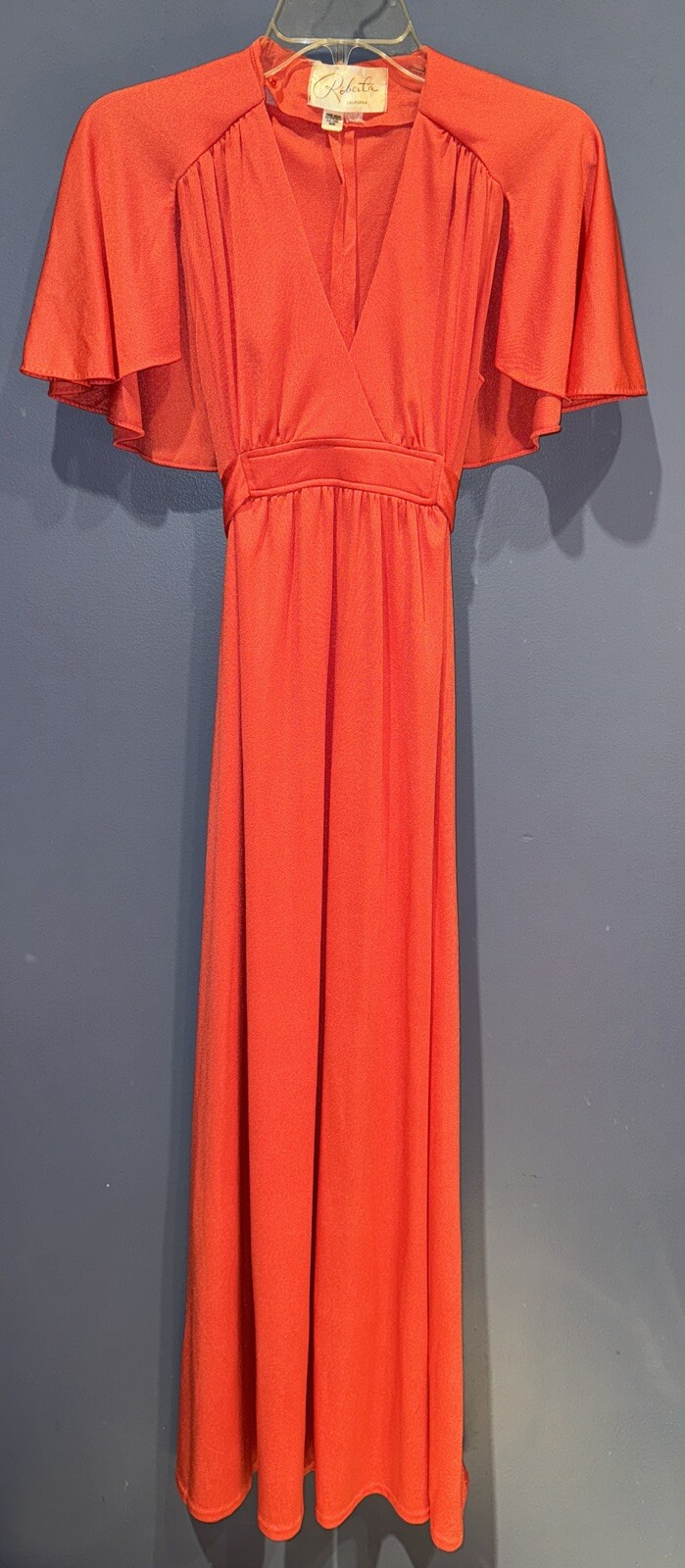 Long Polyester Caped Dress, Sunshine Orange, 1960 Roberta California Polyester