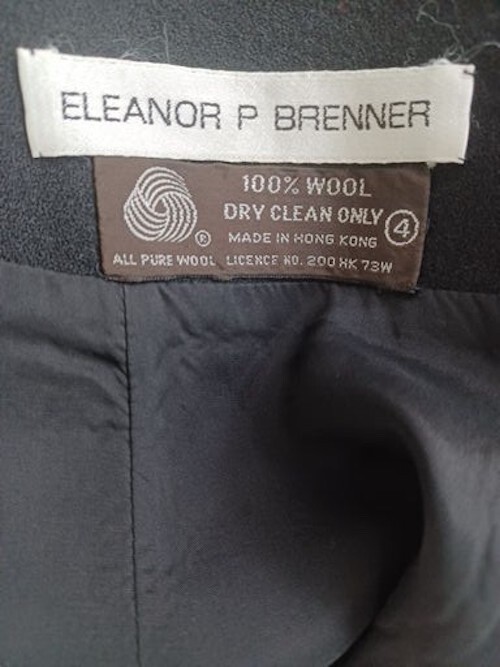 Vintage Eleanor P Brenner Black Beaded Collar Size 4 Wool 2 Pc Jacket Skirt Suit