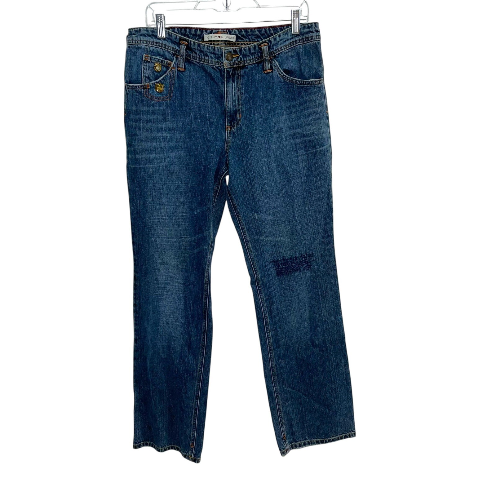 Vintage 2004 Tommy Hilfiger 100% Cotton Straight Leg Distressed Denim Size 12