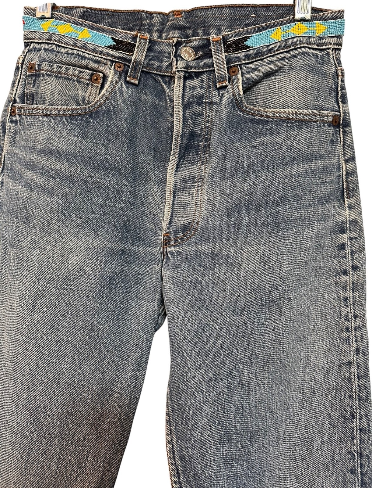 Vintage Buzz 18 Beaded Levi’s 501 Jeans 1980s Reworked 28” Waist USA Made Boho