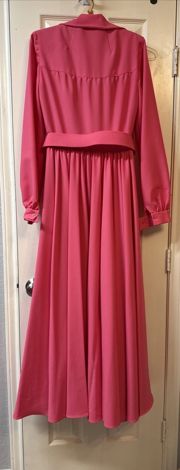 Vintage Floor Length Pink Maxi Dress With Belt Rhinestone Buttons Lined Nice