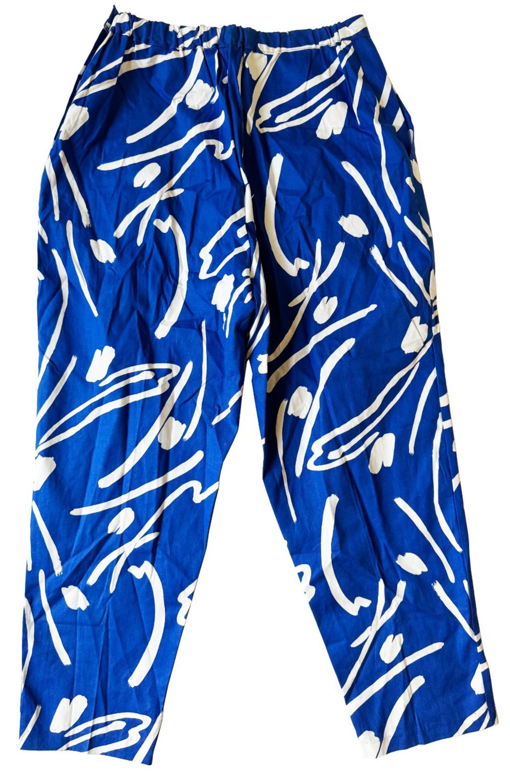 Vintage 80s Women’s Cotton Pants Memphis Print Blue White USA NEW Size M