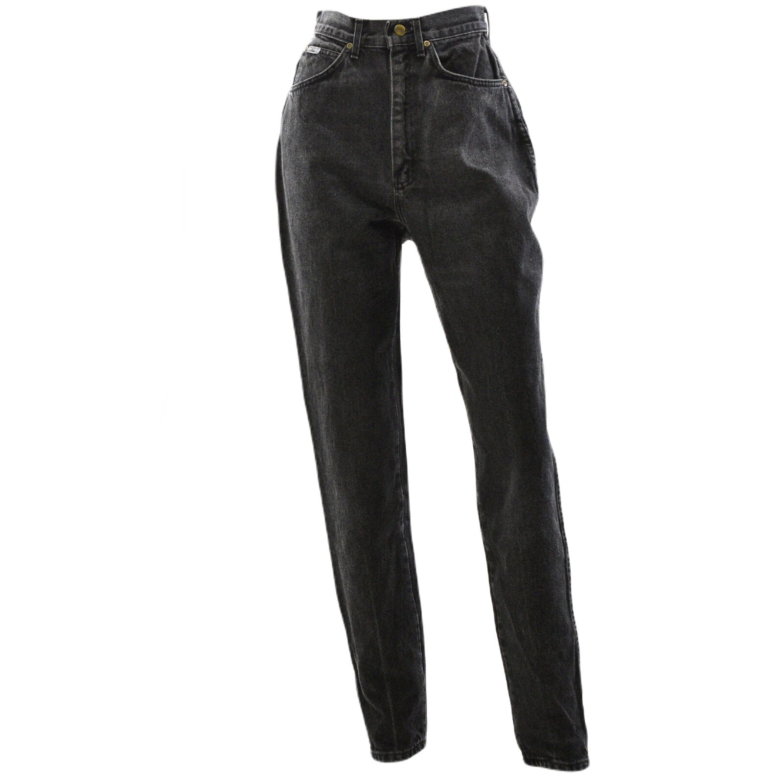 80s Vintage Black Stone Wash High Waist Jeans Womens 4 Small Chic Tapered Leg