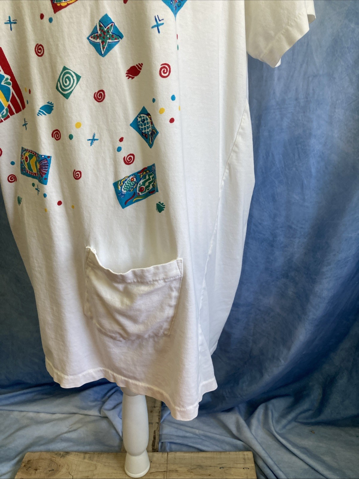 VTG 90s Oasis Tropical Fish Swirl Graphic T-Shirt Dress OS Women’s White Retro
