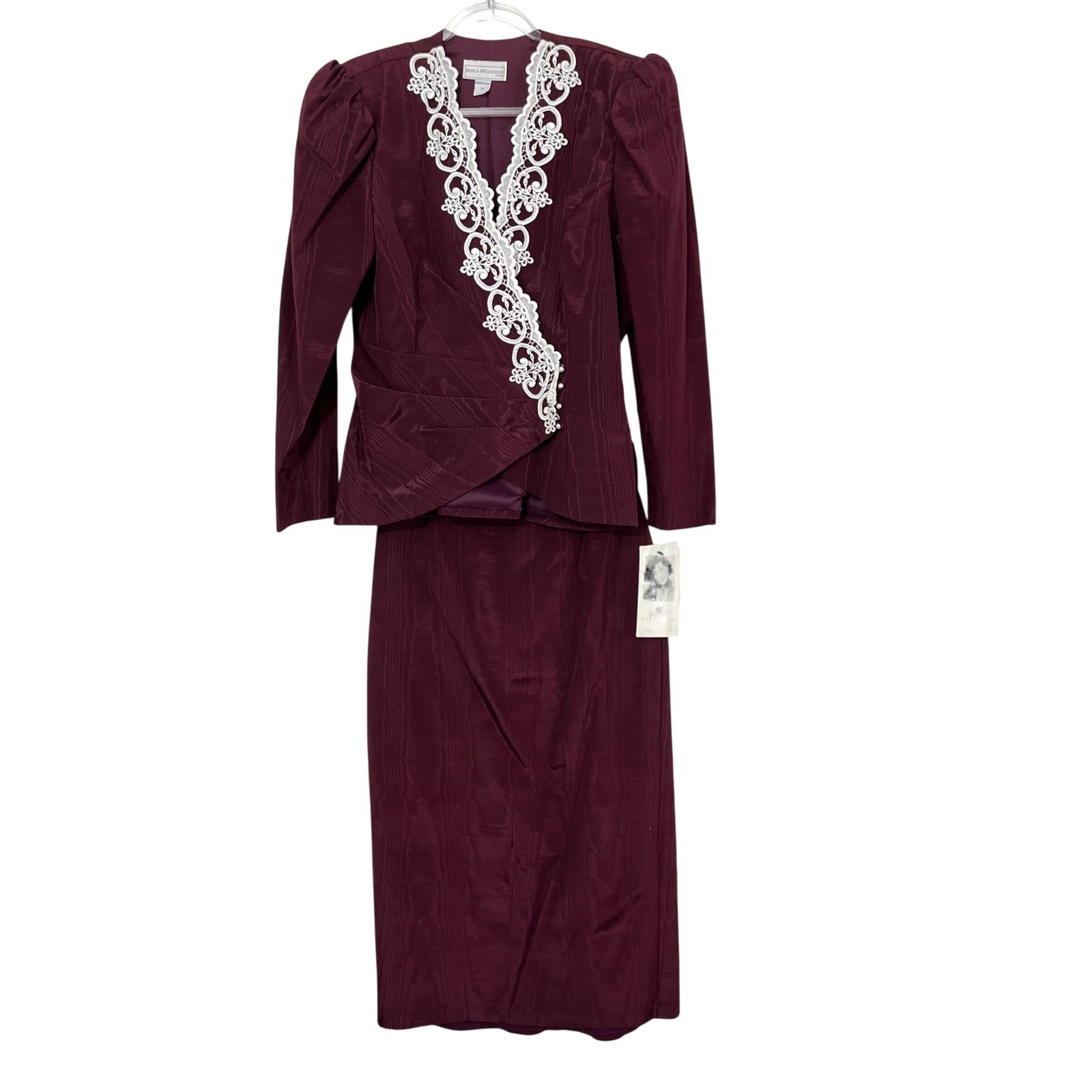 Vintage 80s Jessica McClintock Bridal Skirt Set Burgundy Lace Embroidery-Large