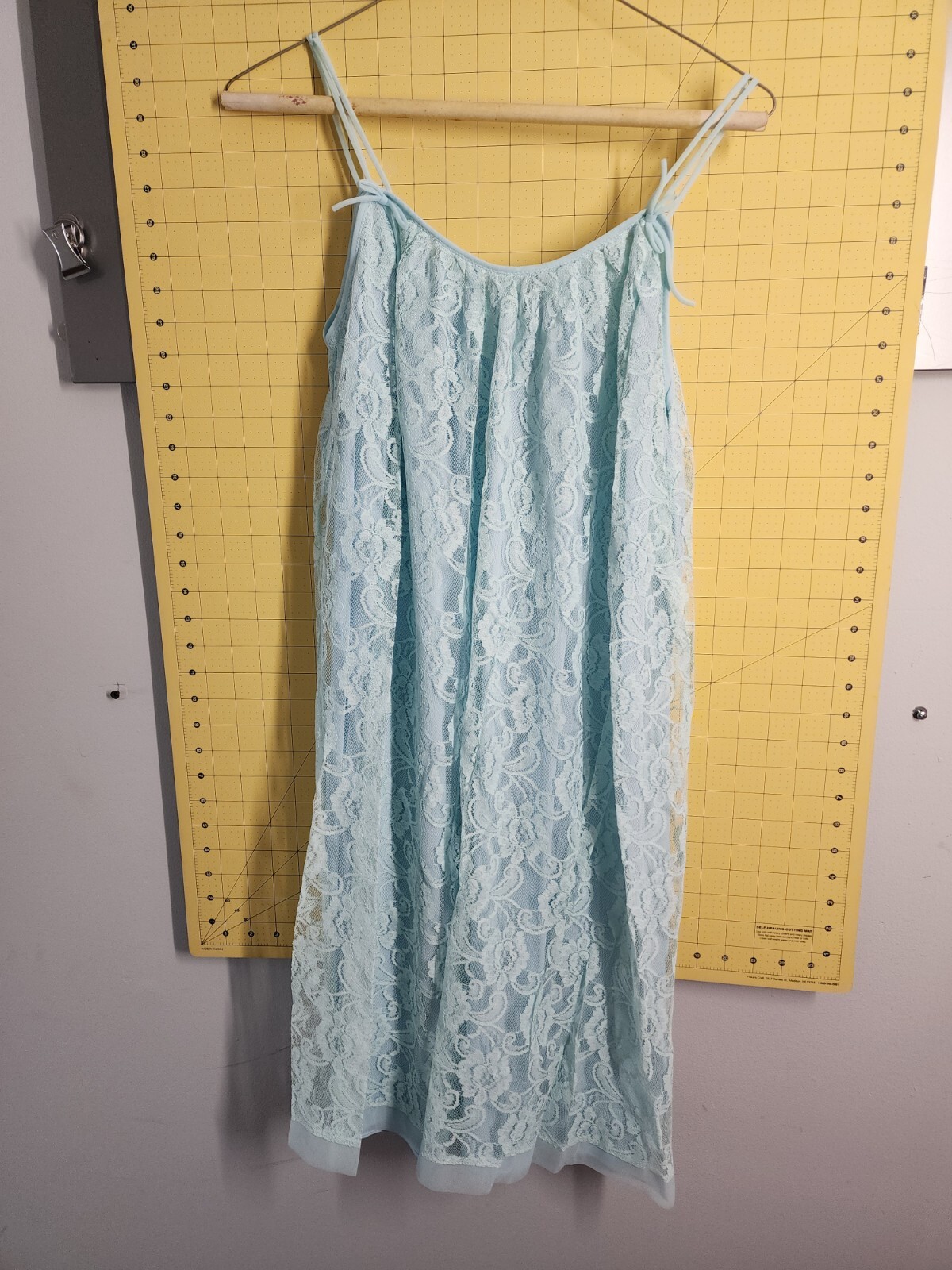 Avian Light Blue Peignoir Set Nightgown Robe Floral Lace Nylon Sz Small NWT