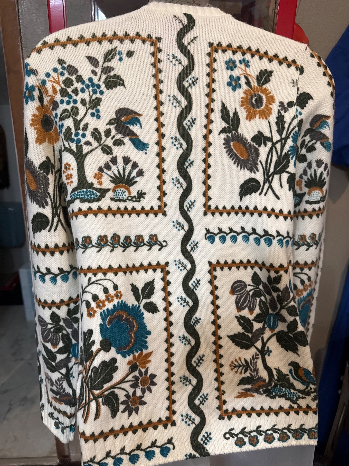 VTG Donnkenny Sweater Folk / Tapestry Cardigan Floral & Bird Motifs S/M