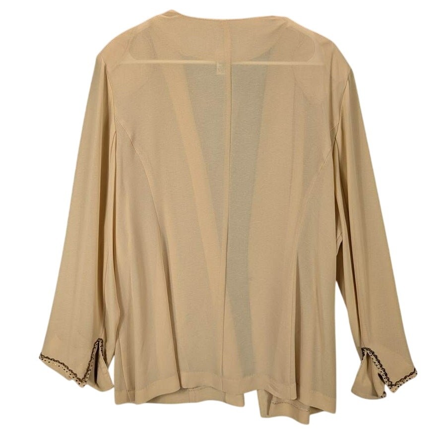 Vintage Sheer Cardigan Womens 18W Tan Jacket Long Sleeve Beaded Boho 1980s