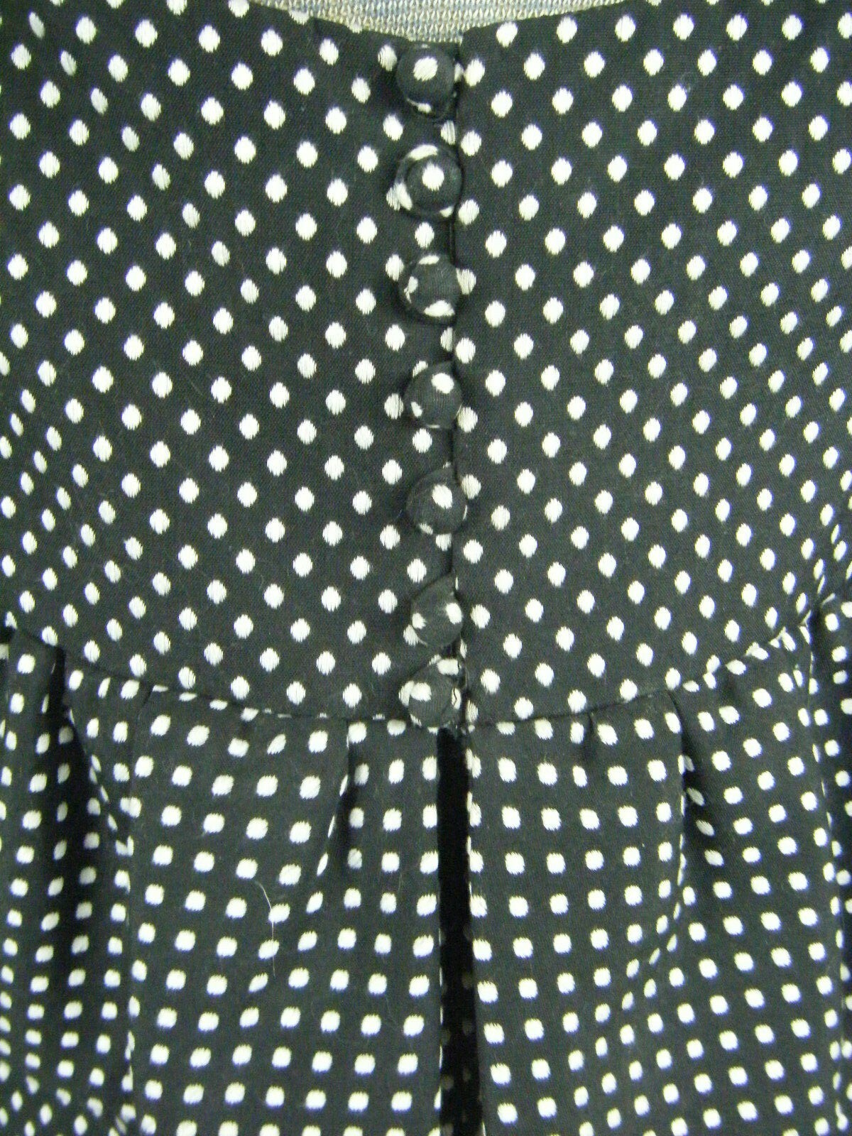 GEOFFREY BEENE Vtg 60-70s Designer Black/Grey Dots Ruffle Dress-Bust 37/XS-S