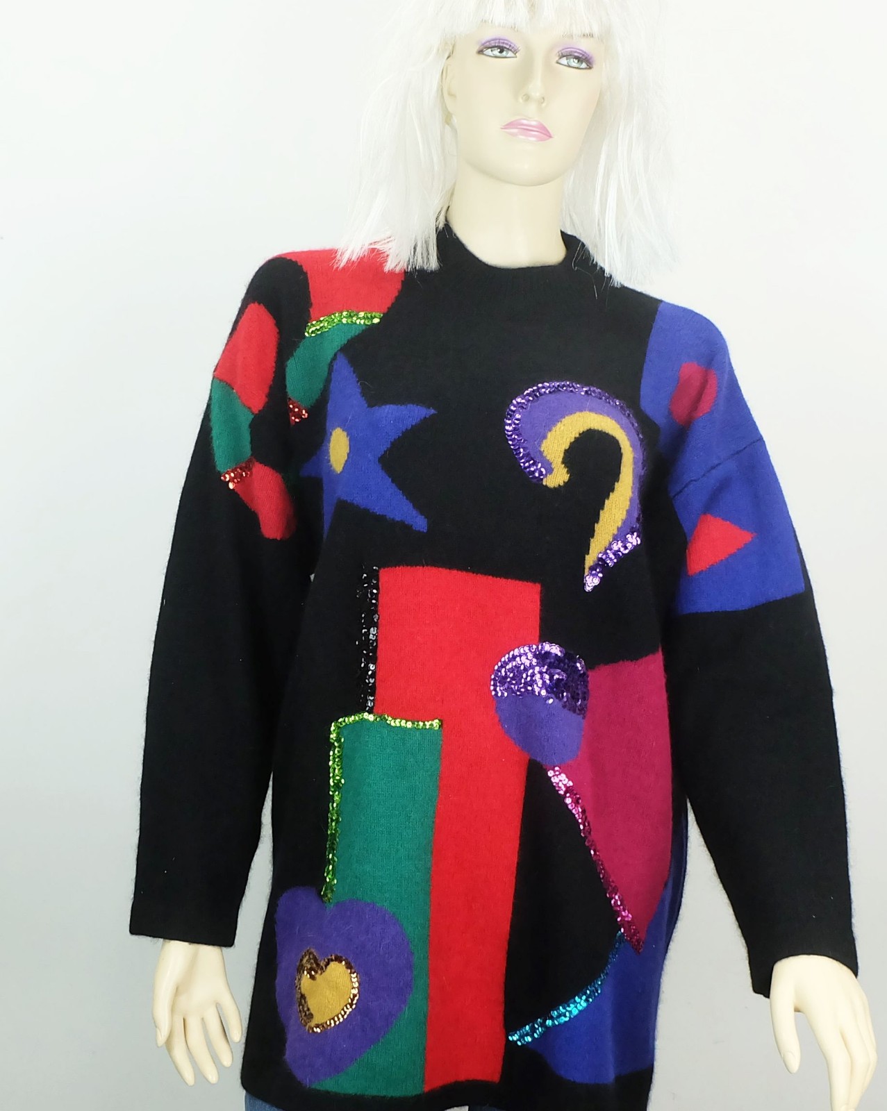 vintage XXL 80s oversized SWEATER abstract pattern sequin wool angora