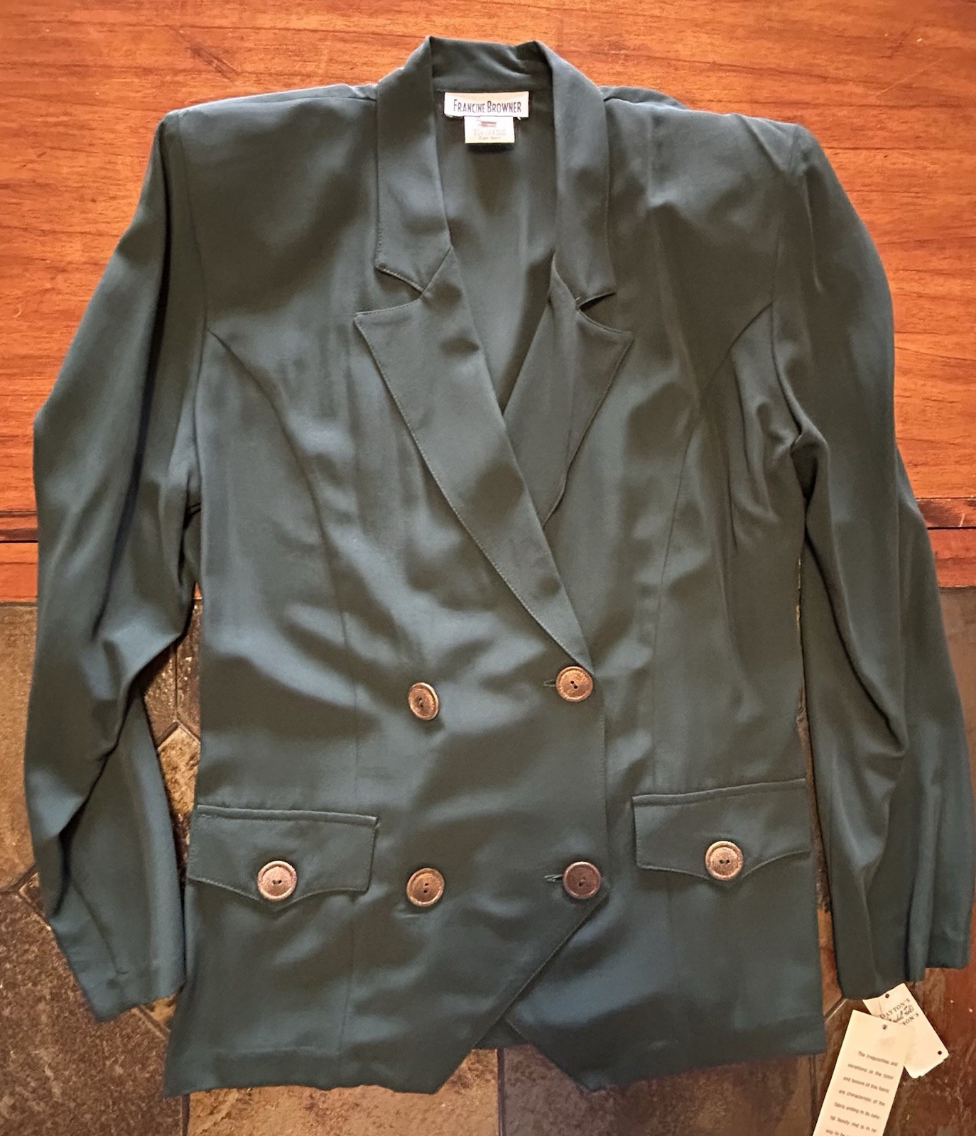 NWT VTG 1980s/90s FRANCINE BROWNER Green Double Breasted Shoulder Pads Jacket