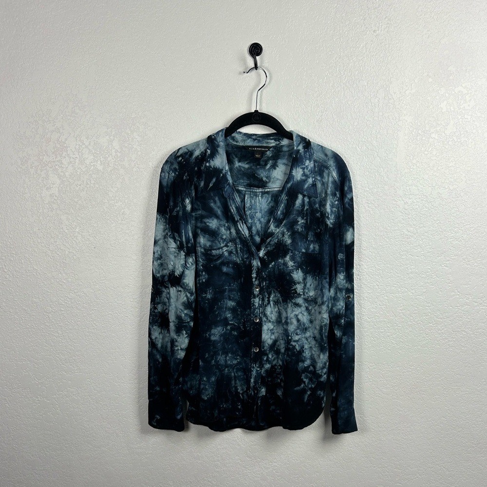 Rock & Republic Blue Tie-Dye Shirt Long Sleeve Button Down Sz L Career Wear