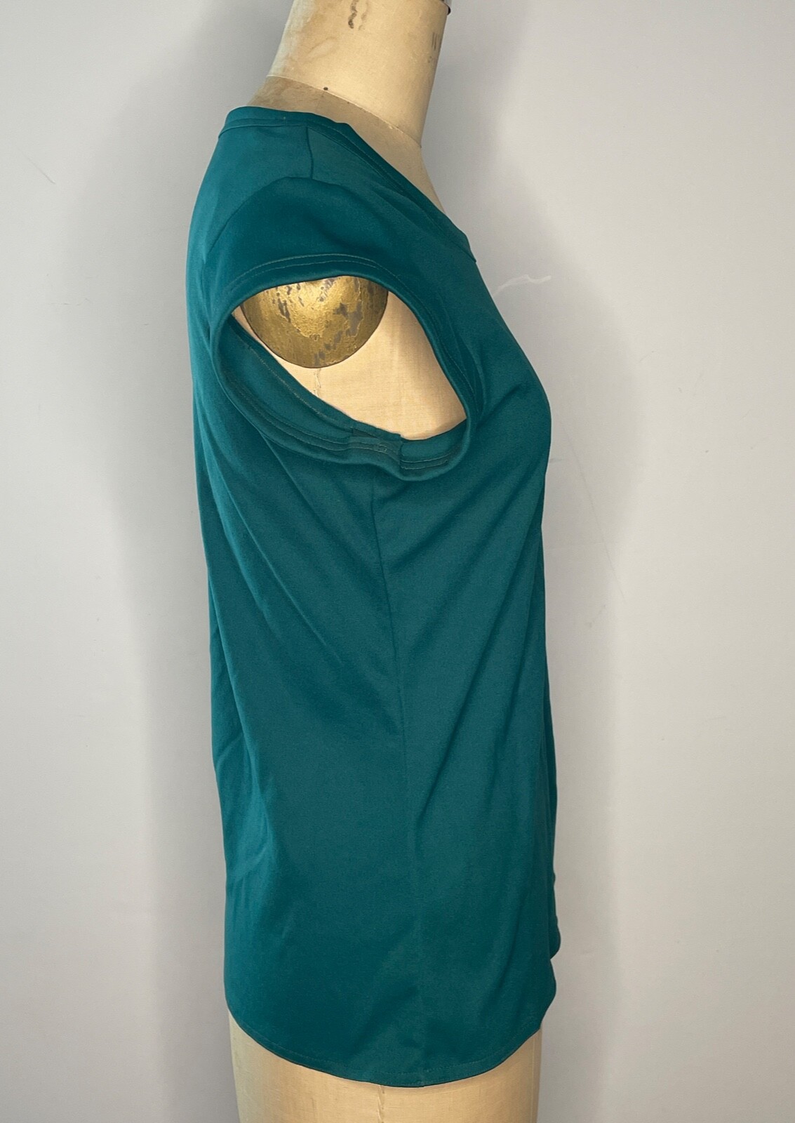 VTG 70’S DISCO BOHO GREEN POLY KNIT SCOOP NECK SHORT SLEEVE TOP SHIRT*XS/S