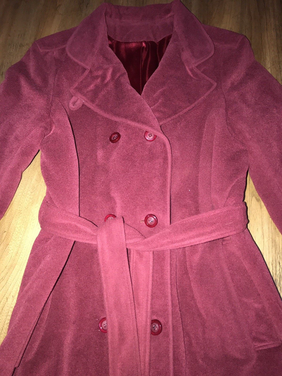 Vintage Nantucket Red Lorendale by BROMLEIGH double breasted lined velour coat.