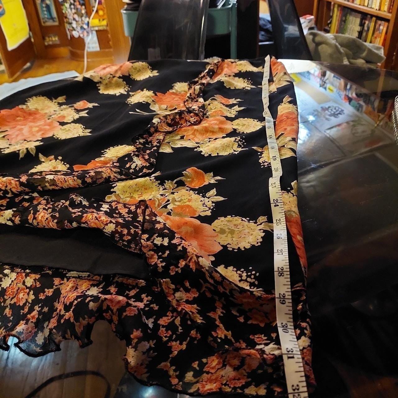 Vintage black and pink floral ruffle skirt