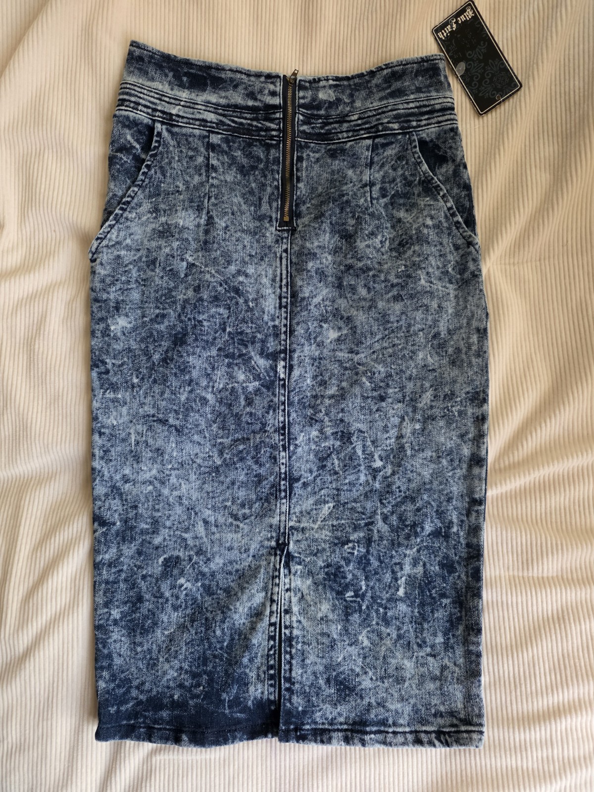 Faith Blue Vintage 80’s 90’s Acid Wash Denim Pencil midi Sz L Nwt