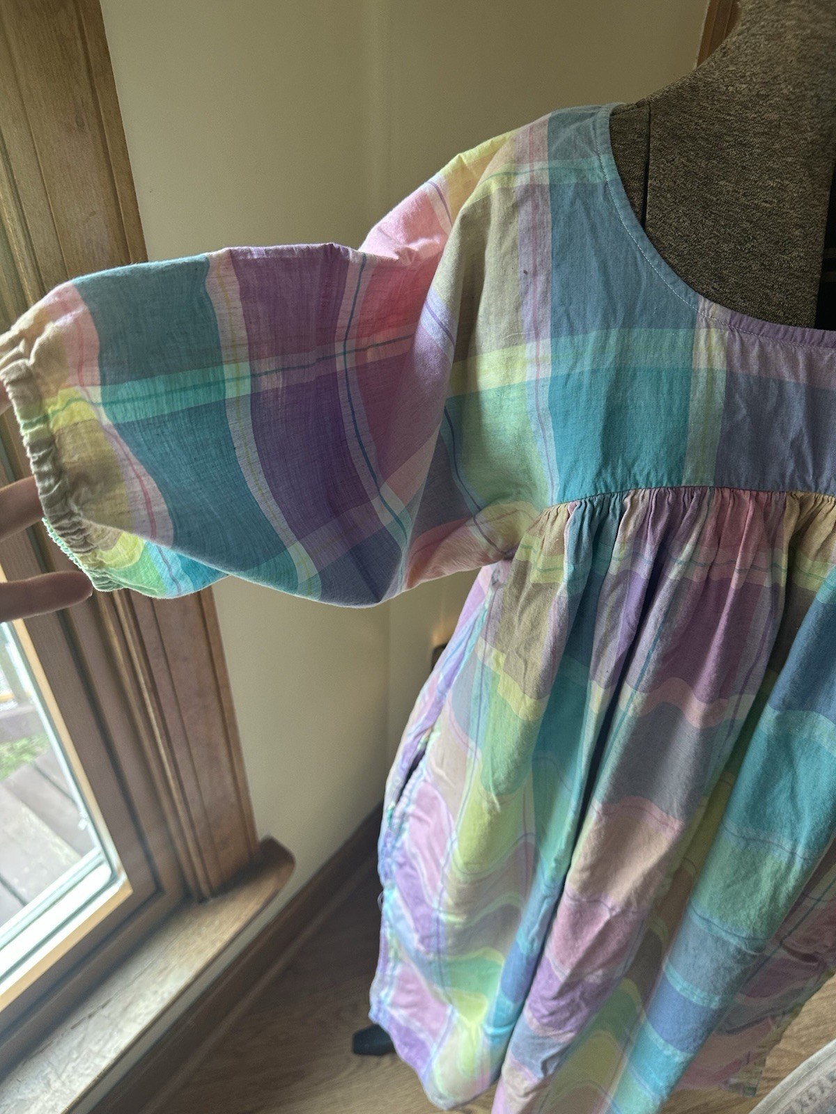 Vintage Cotton Pastel Plaid Cottage Core House Dress, Small