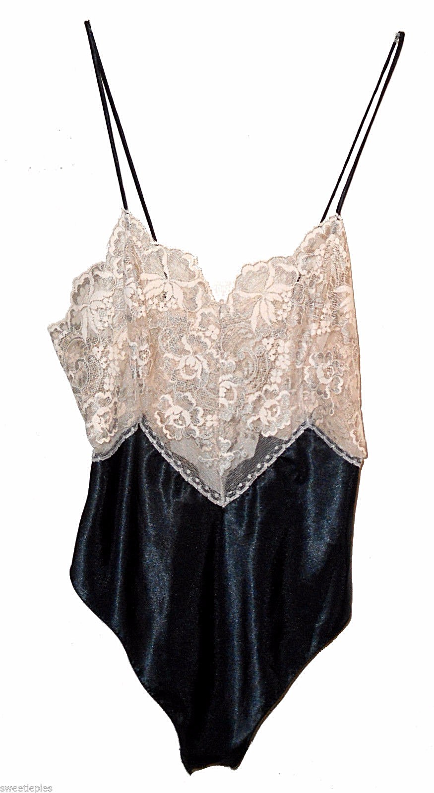 Vintage 1960s, Teddie, Jenelle, Lace Black-White-Silver sexy, 1-size