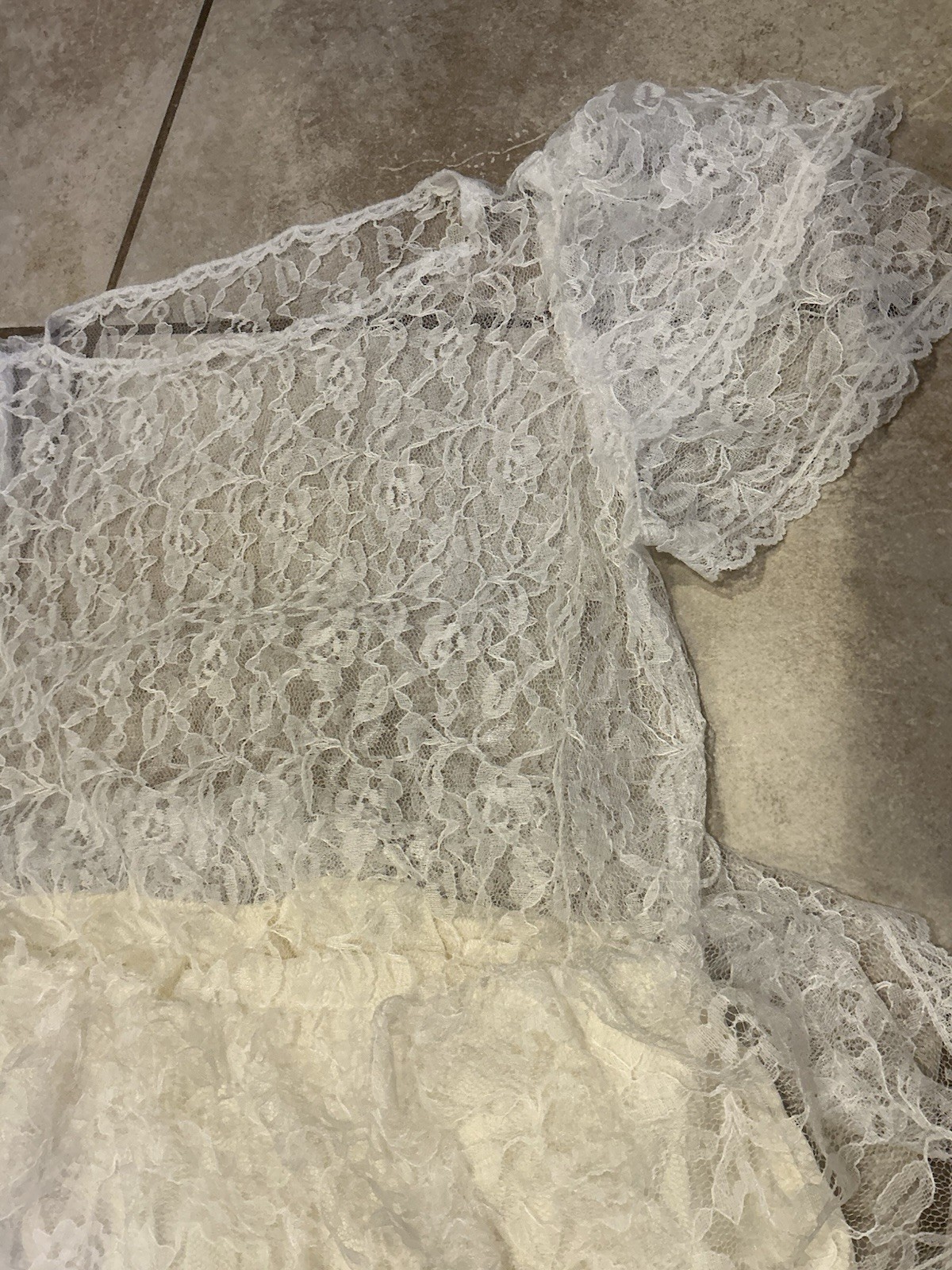 Vintage Mayvens California White Lace Sheer Cap Sleeve Dress Sz 3 S 70s 80s
