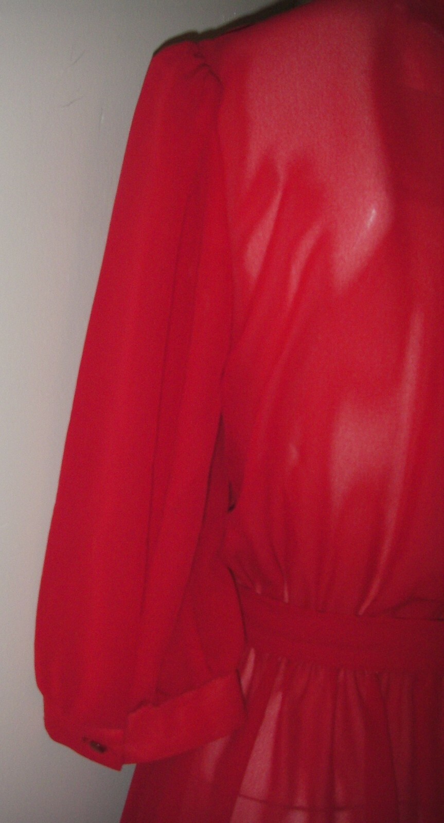 Vintage 80s Nu-Mode Red Dress Small 5/6 Sheer Puff Sleeve Formal Cocktail Prom