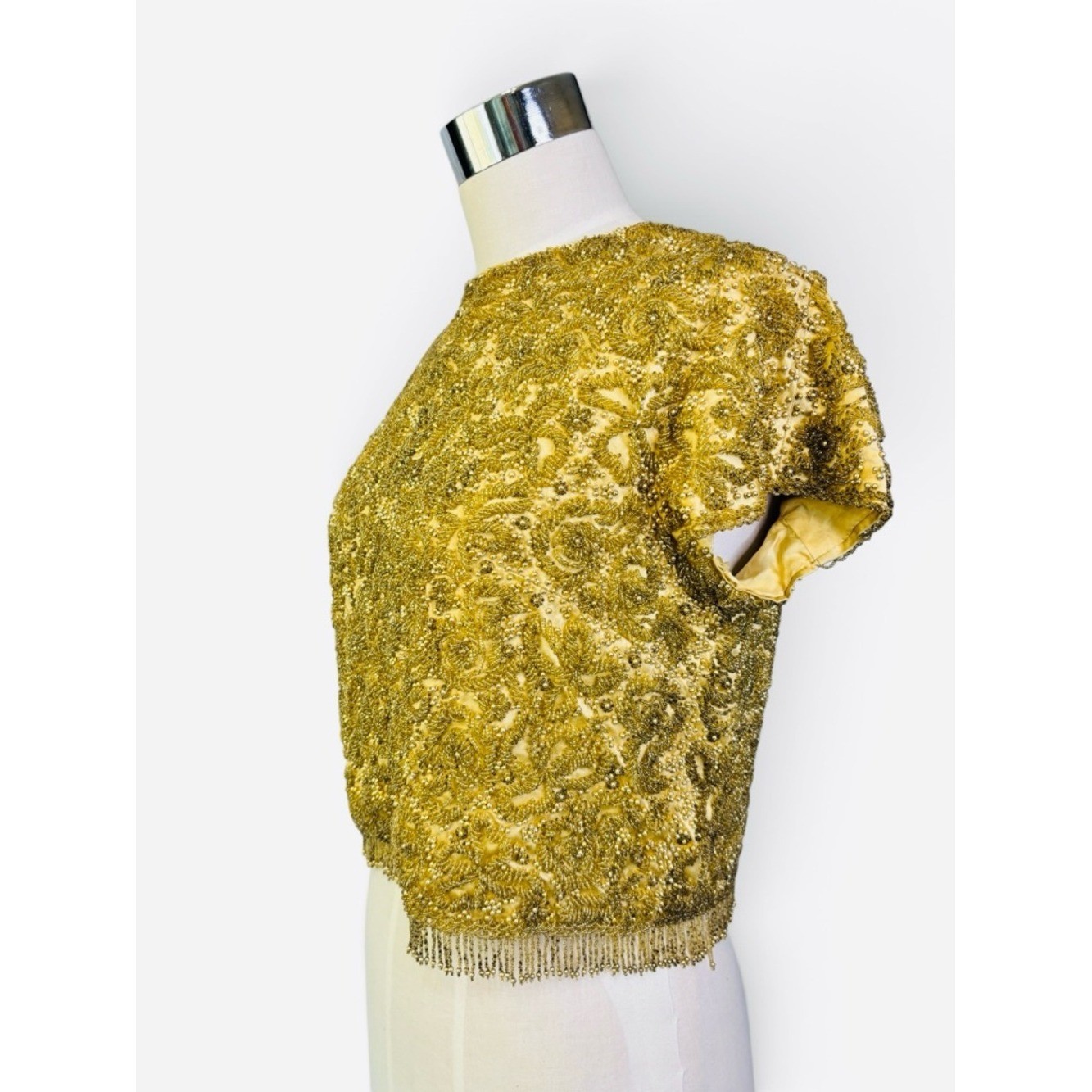 Vintage 60’s Heavy Gold Sequin and Bead Embellished Top with Bead Tassels