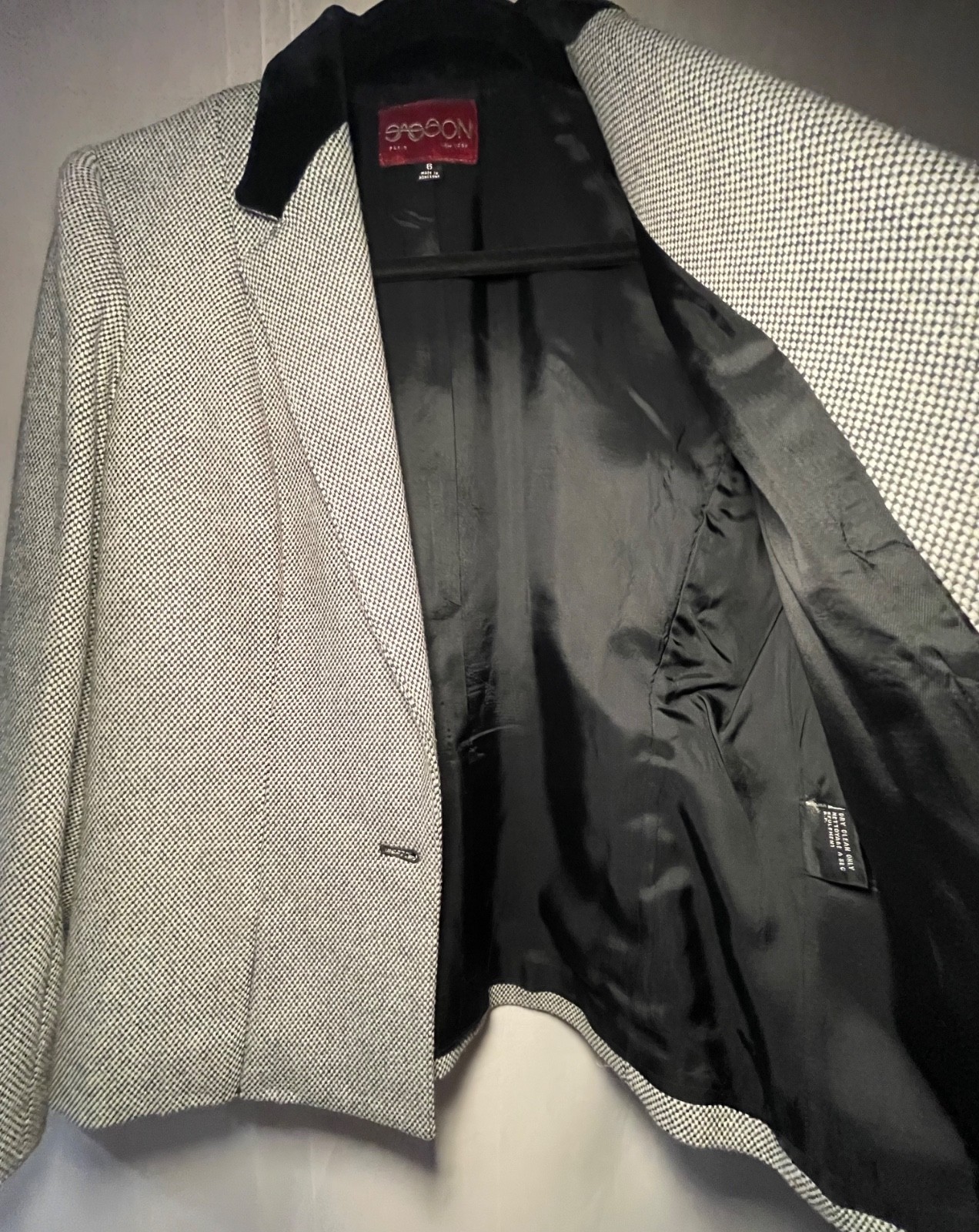 Vintage SASSON Checkered Wool Blend Blazer Jacket 80s / 90s Size 6