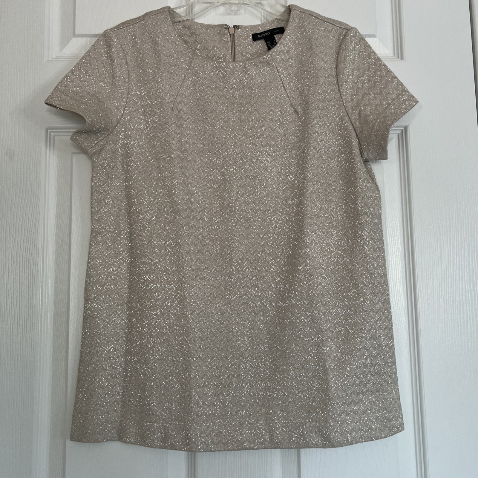 Vintage Mango Silver And Cream Metallic Top Short Sleeve Crew Neck XS/Small
