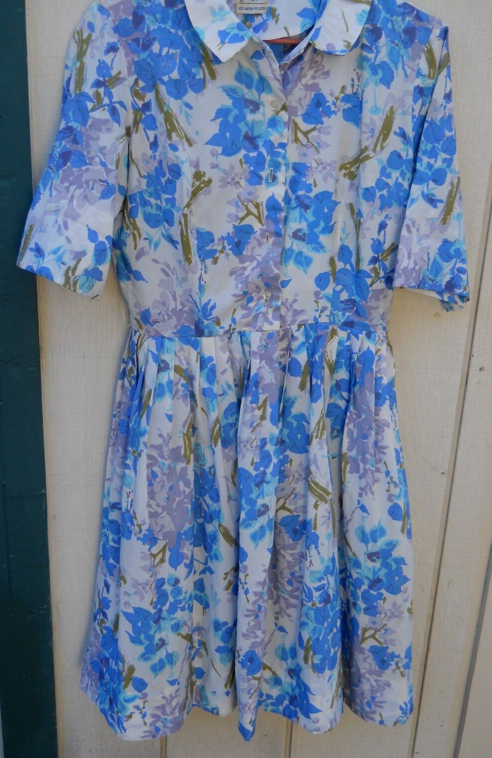 VINTAGE 70’S WOMEN’S CLASSIC FLORAL PRINT HOUSE DRESS 3/4 SLEEVE SZ 13/14 LRG US