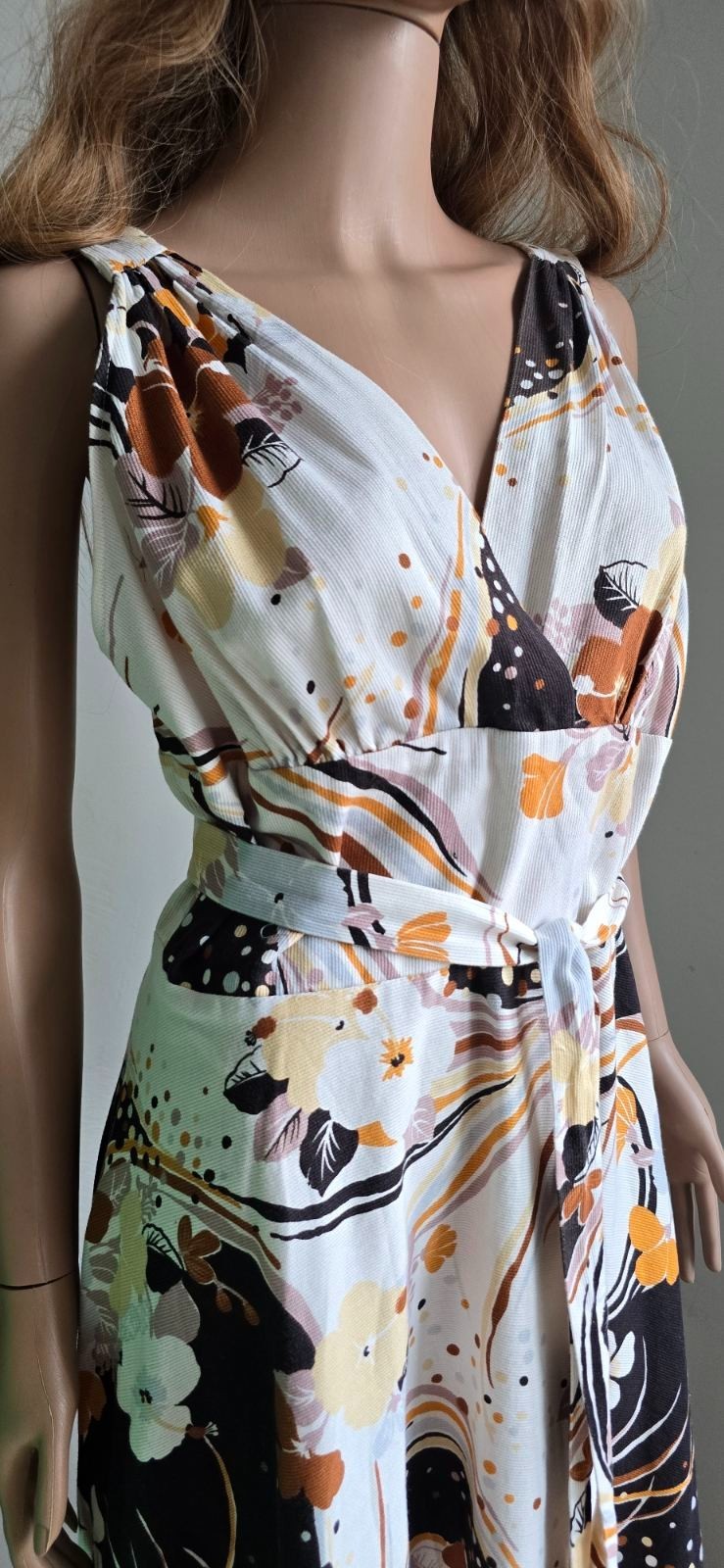 Vintage70sTRINA LEWIS& MARJON COUTURE Cotton Dress Abstract Floral Bust-90cm/35″