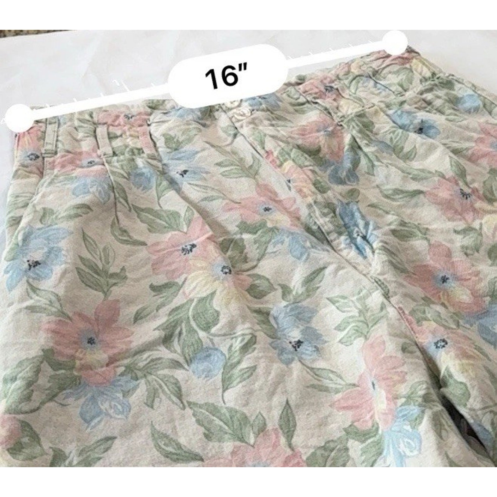 Vintage 90s Pastel Floral Linen Pants TARAZZIA Size Large Cottage Coastal Boho
