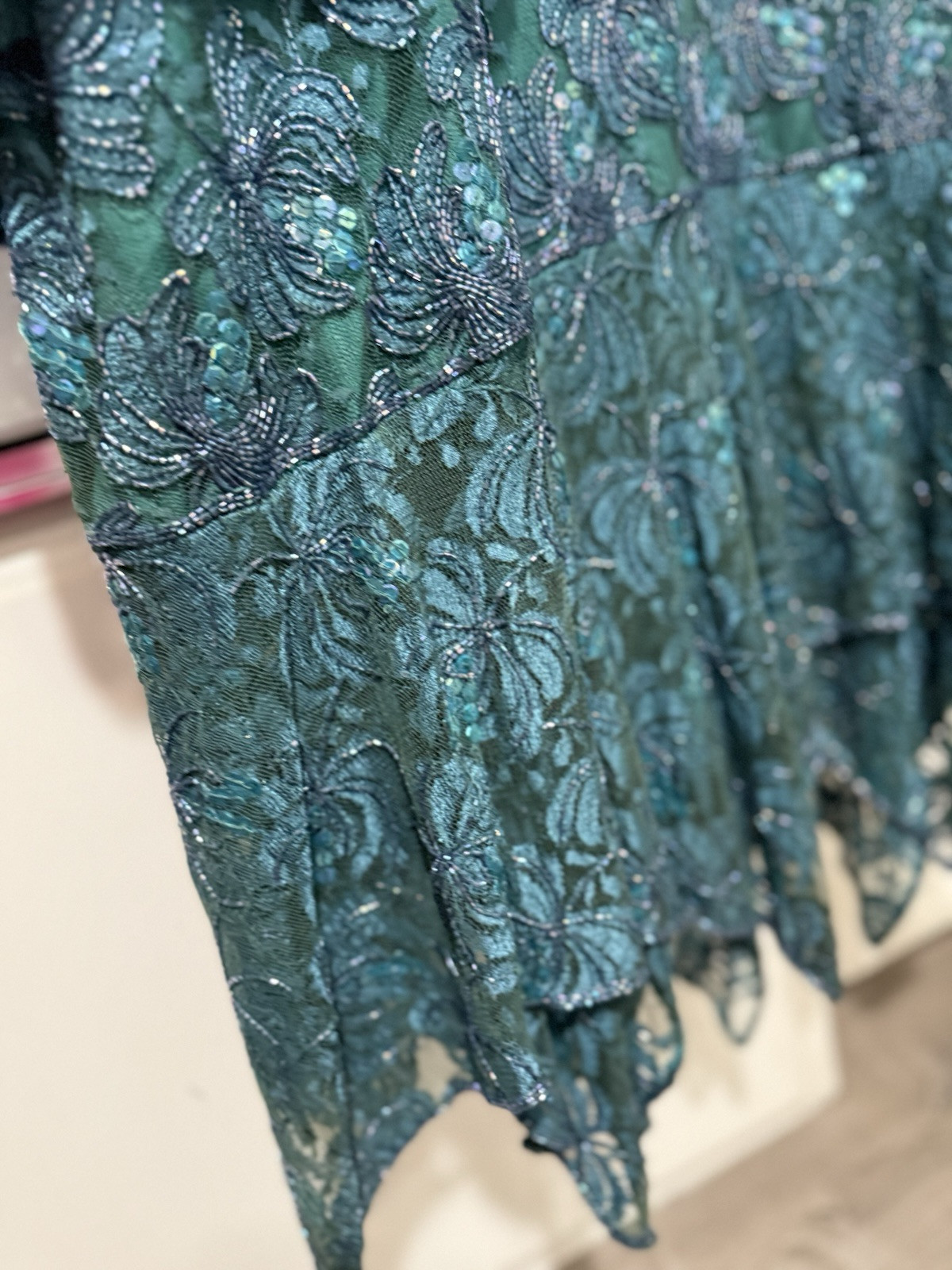 VINTAGE 1980’s CHANNA Lace Teal Sequin Beaded Embellished Dress India Womens 3X