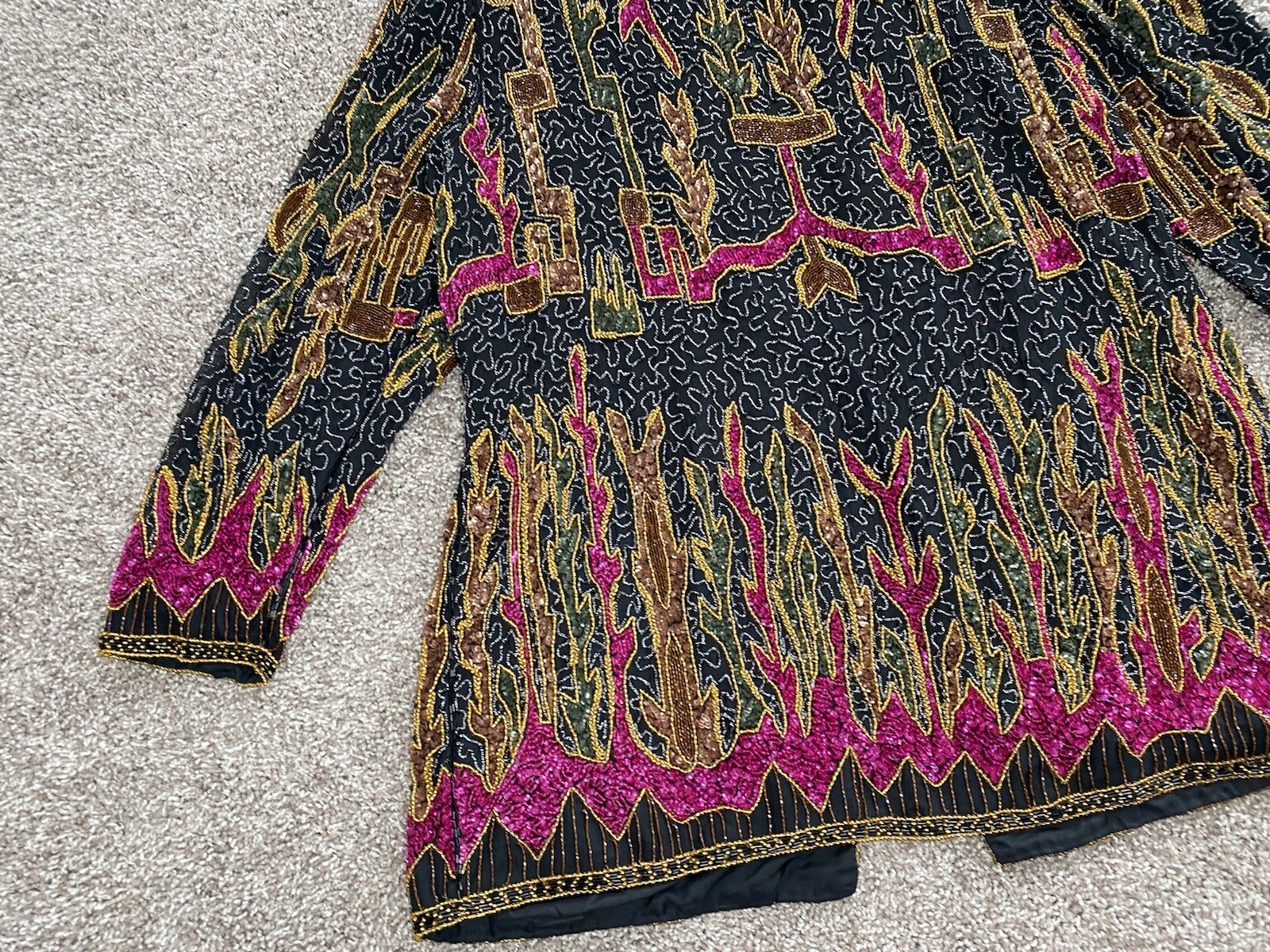 judith ann Black Gold Red Beading Vintage Jacket Blazer 1X 16-18