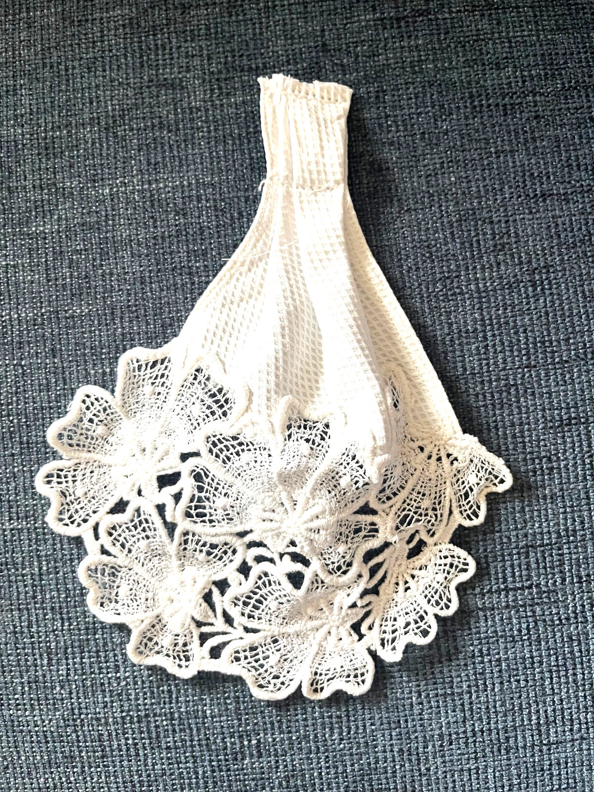 White cotton Pique Antique Jabot with Lace Trim