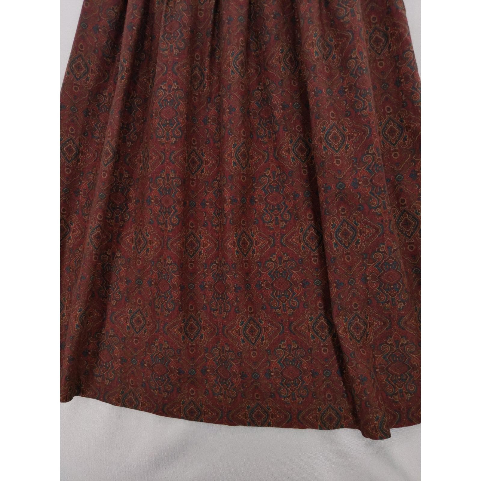 vtg Brooks Brothers Midi Skirt Womens 12 High Waist Burgundy Paisley Pleated