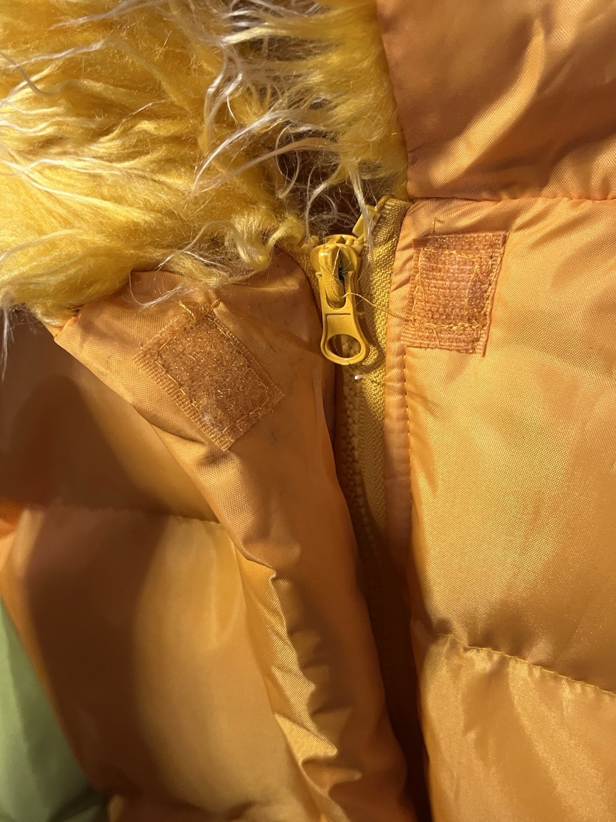 1980s / 90s Y2K Womens VTG Puffer Coat Short Jacket Yellow Blue Faux Fur Medium