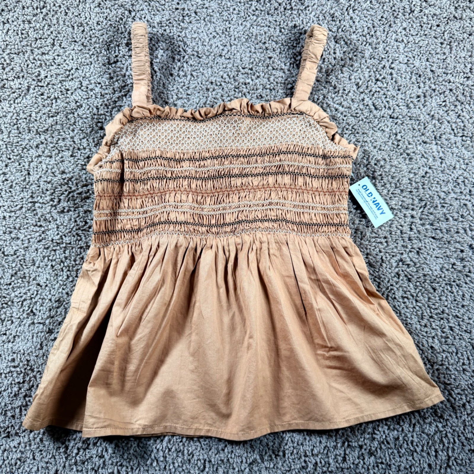 Smocked tank Top Tan Ruffle Small NWT Cottagecore summer boho girly peplum
