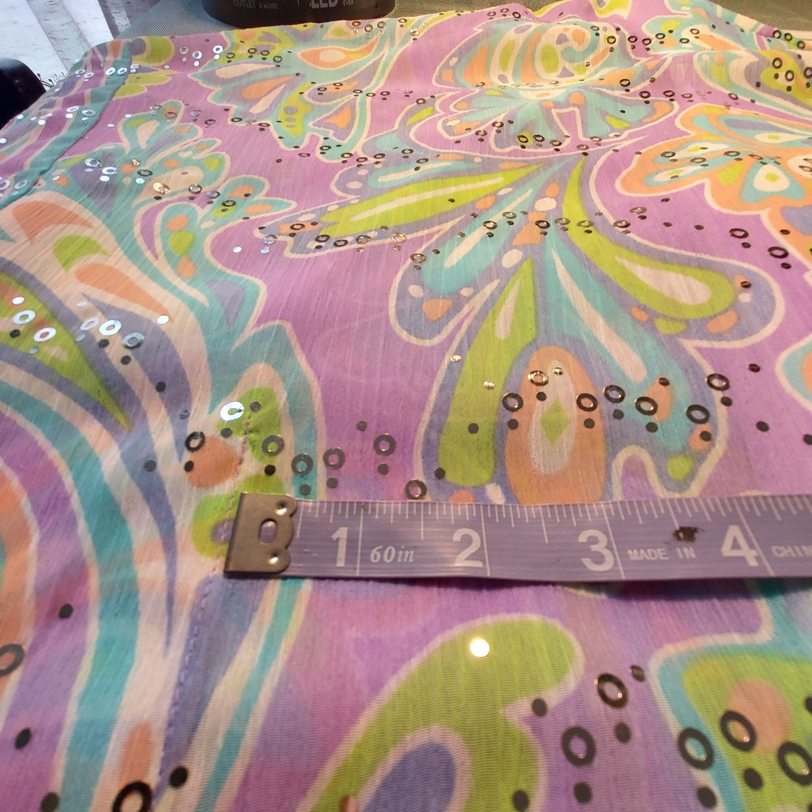Vintage Bob Mackie Sequin Pastel Paisley Batwing/Kaftan Top w/ White Shell Sz M