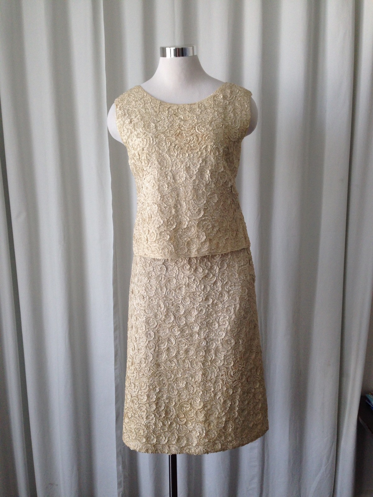 Vintage 60’s Freedman’s Boutique Dresses Ivory 3 Pcs Skirt Set With Mink Trims