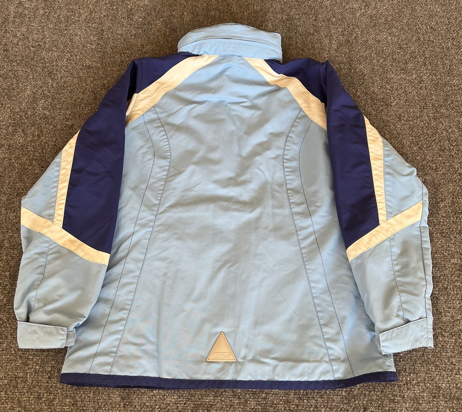 L.L. Bean VTG Womens Jacket Windbreaker 2-Tone Blue Packable Hood Nylon Large