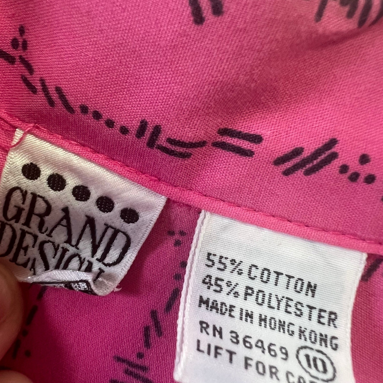 Vintage Grand Design Pink Geometric Stripe Button Up Blouse Short Sleeve Size 10