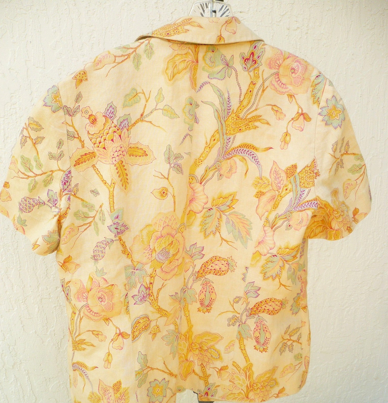 VTG OBERON pastel PINK BLUE FLORAL CREAM LINEN SUIT WOMEN BLOUSE SKIRT LINED L M