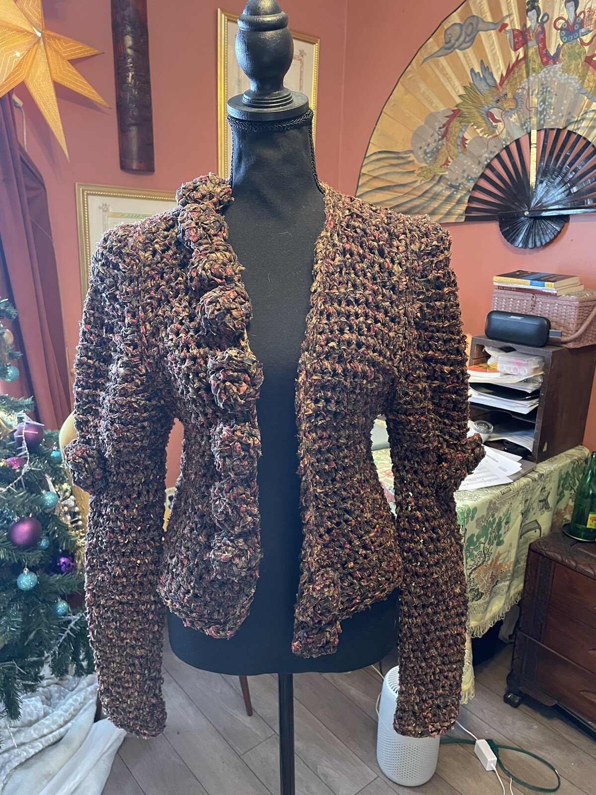 Vintage 80’s Estelle Gracer Fiber Artist Art-to-Wear Handwoven sweater cardigan
